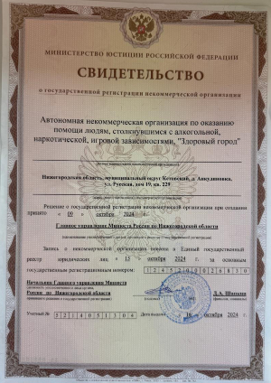 Свидетельство министерства юстиции